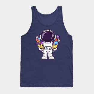 Cute Astronaut Bring Planet Space In Paper Bag Cartoon Tank Top